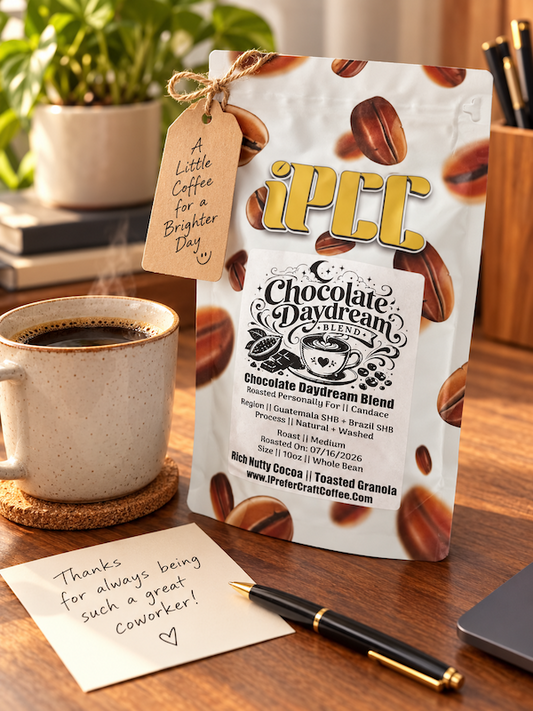 Coffee gifts for coworkers featuring a small bag with a personal note